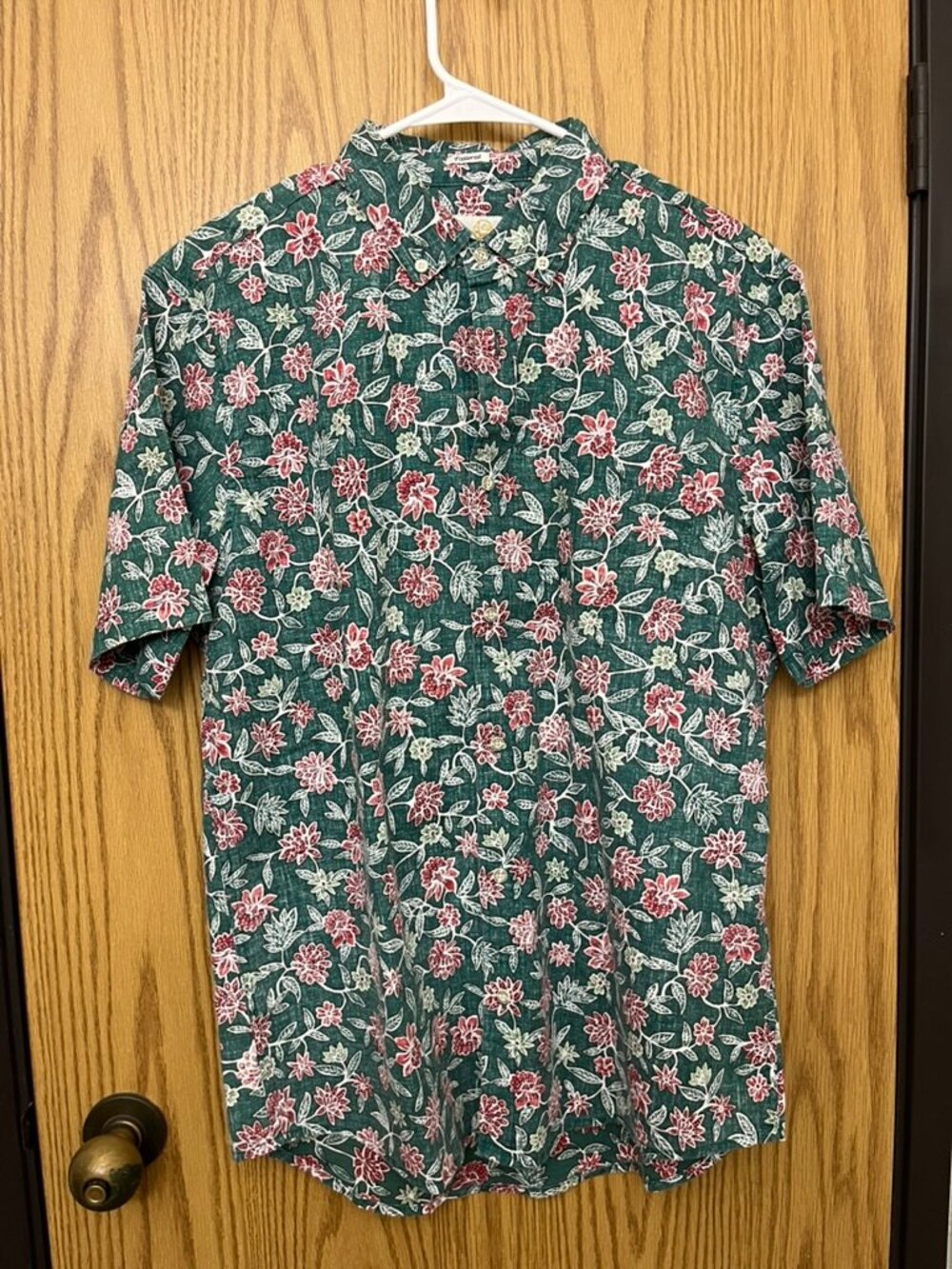 Reyn Spooner Aloha Shirt Button Down Green Red Large